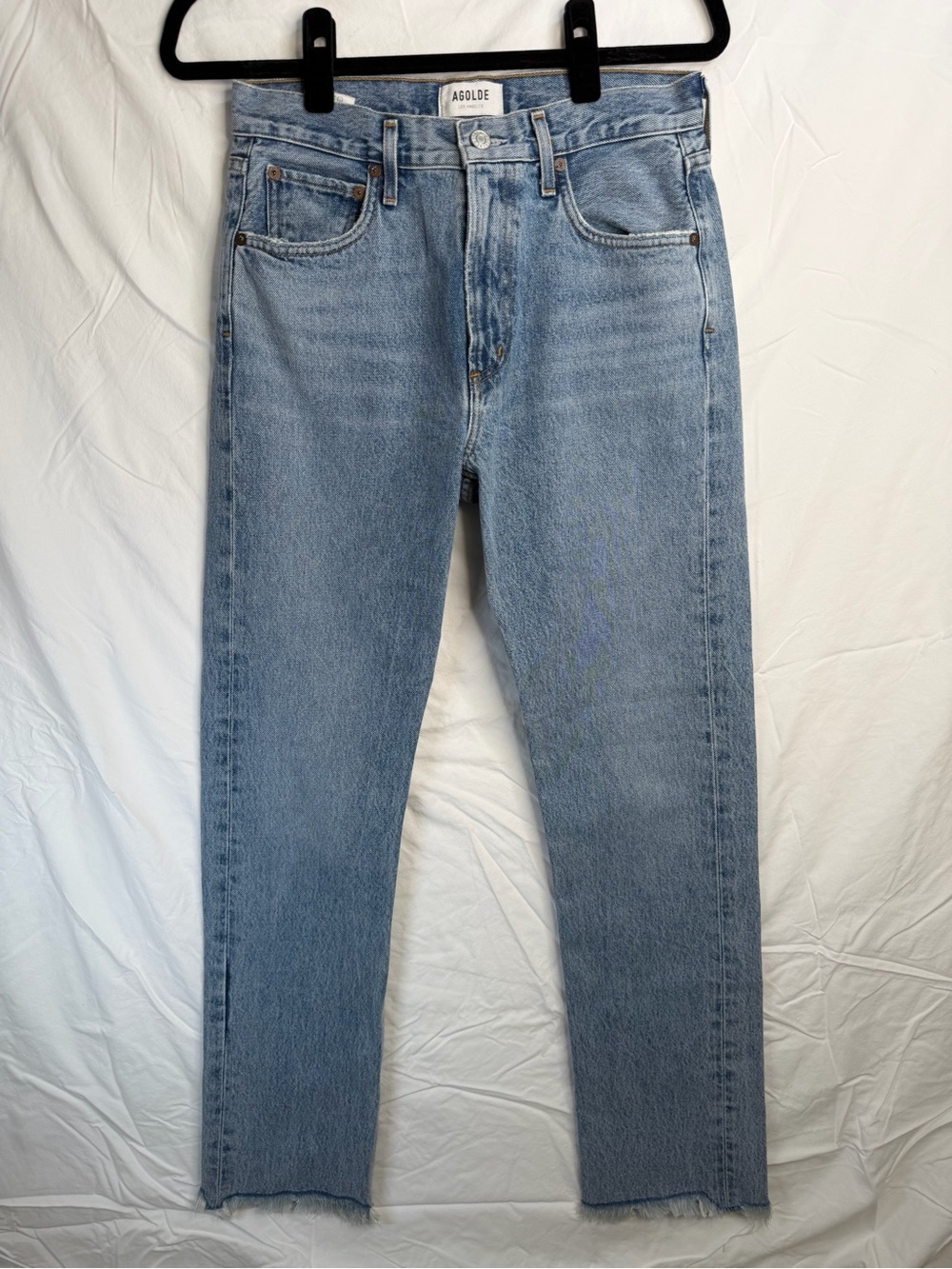 AGOLDE High Rise Straight Leg Jeans in Medium Light Wash – Raw Hem Size 27